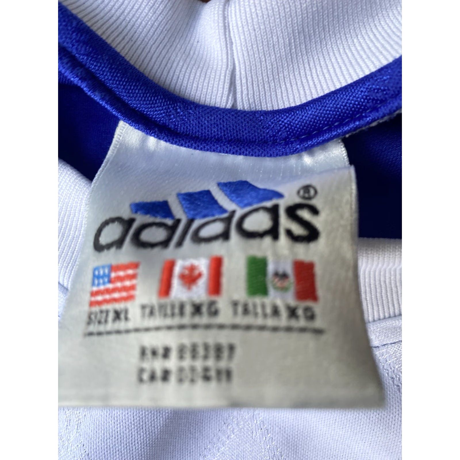 Adidas VINTAGE Adidas Center Logo Soccer Jersey XL Blue White Embroidered Mens 90s Short Sleeve Crew Neck Pullover Jersey Soccer All Seasons Fashion Size US XL / EU 56 / 4 - 2 Thumbnail