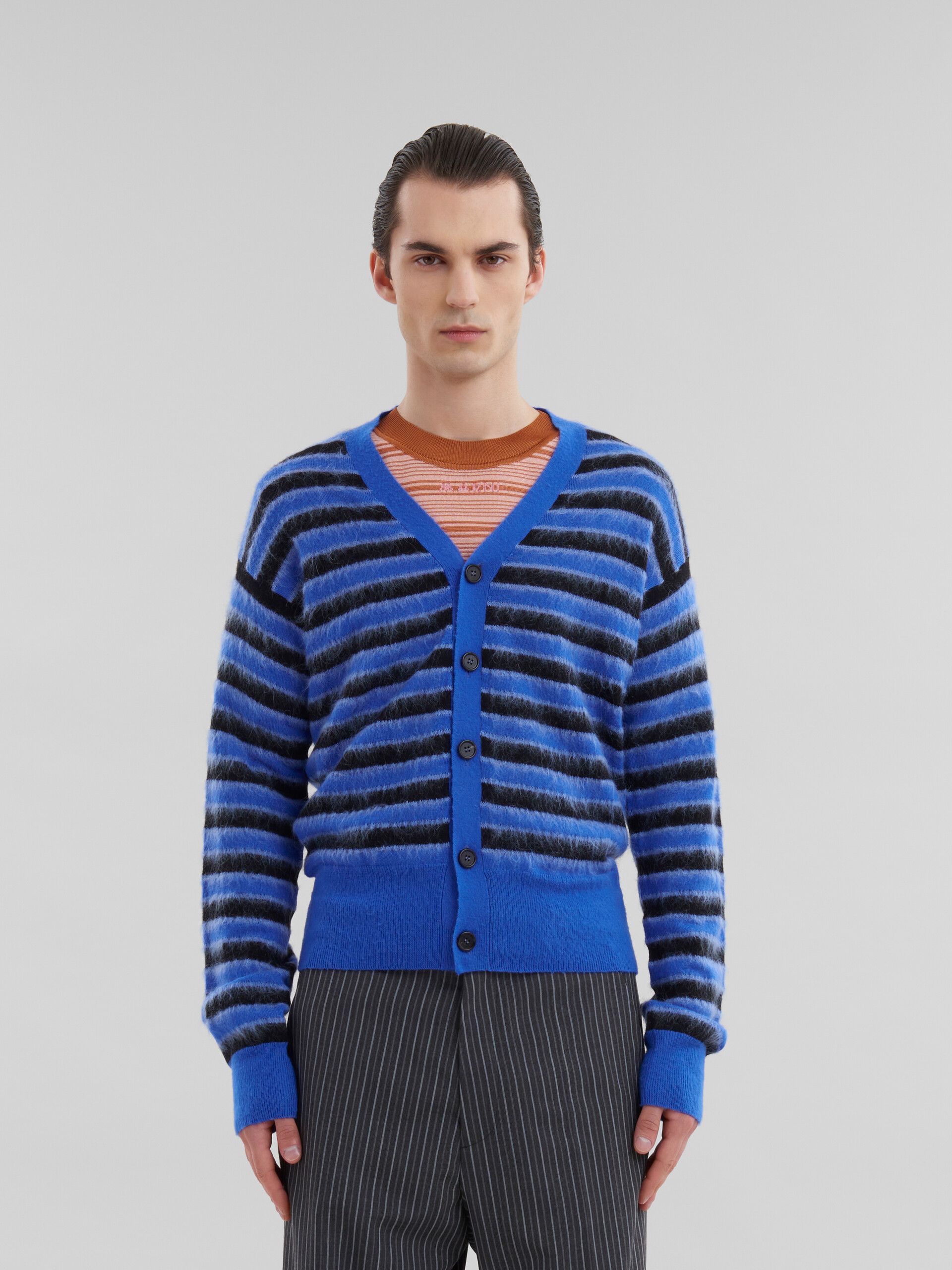 Marni o1s22i1n0924 Mohair Striped Cardigan in Blue/Black Size US M / EU 48-50 / 2 - 2 Thumbnail