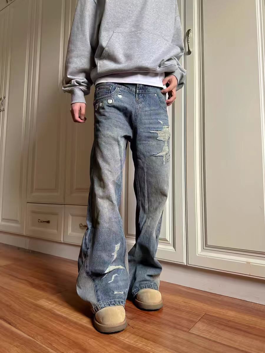 Designer Street hip hop vintage Y2K micro flare ripped baggy jeans Size US 30 / EU 46 - 4 Thumbnail