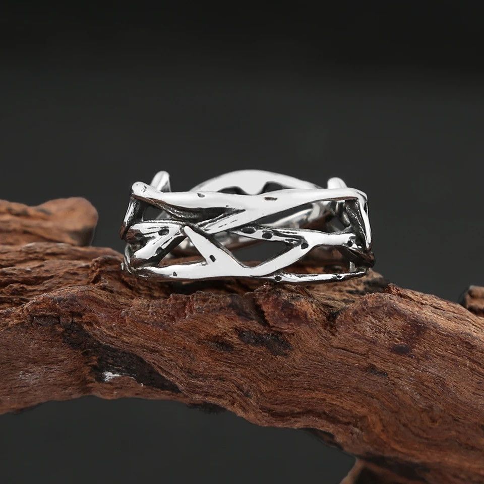 Jewelry × Vintage Vintage Punk Peace Olive Branch Stainless Steel Mens Ring Size ONE SIZE - 4 Thumbnail
