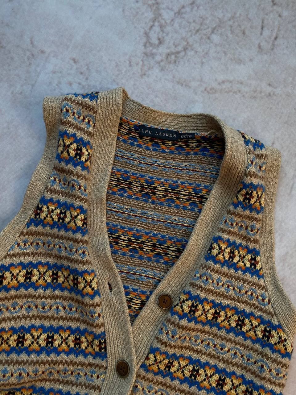 Polo Ralph Lauren × Vintage Vintage Polo Ralph Lauren Aztec Knit Sweater Vest Button Up Size S / US 4 / IT 40 - 2 Thumbnail