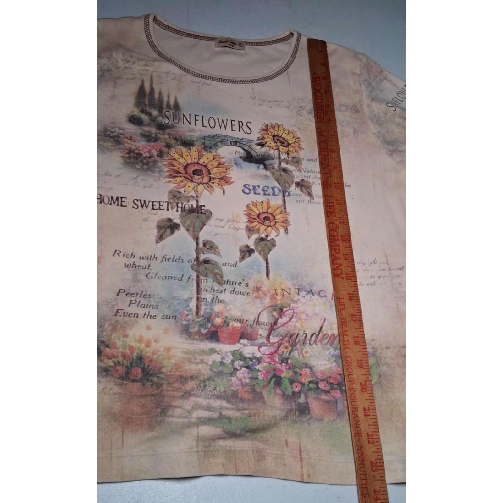 Vintage VINTAGE Studio Gem Sunflower Shirt XXL Womens 3/4 Sleeve Floral Knit Top Beig e Studded Cottagecore Y2K Garden Flower Holiday Casual Size XXL / US 16-18 / IT 52-54 - 5 Thumbnail