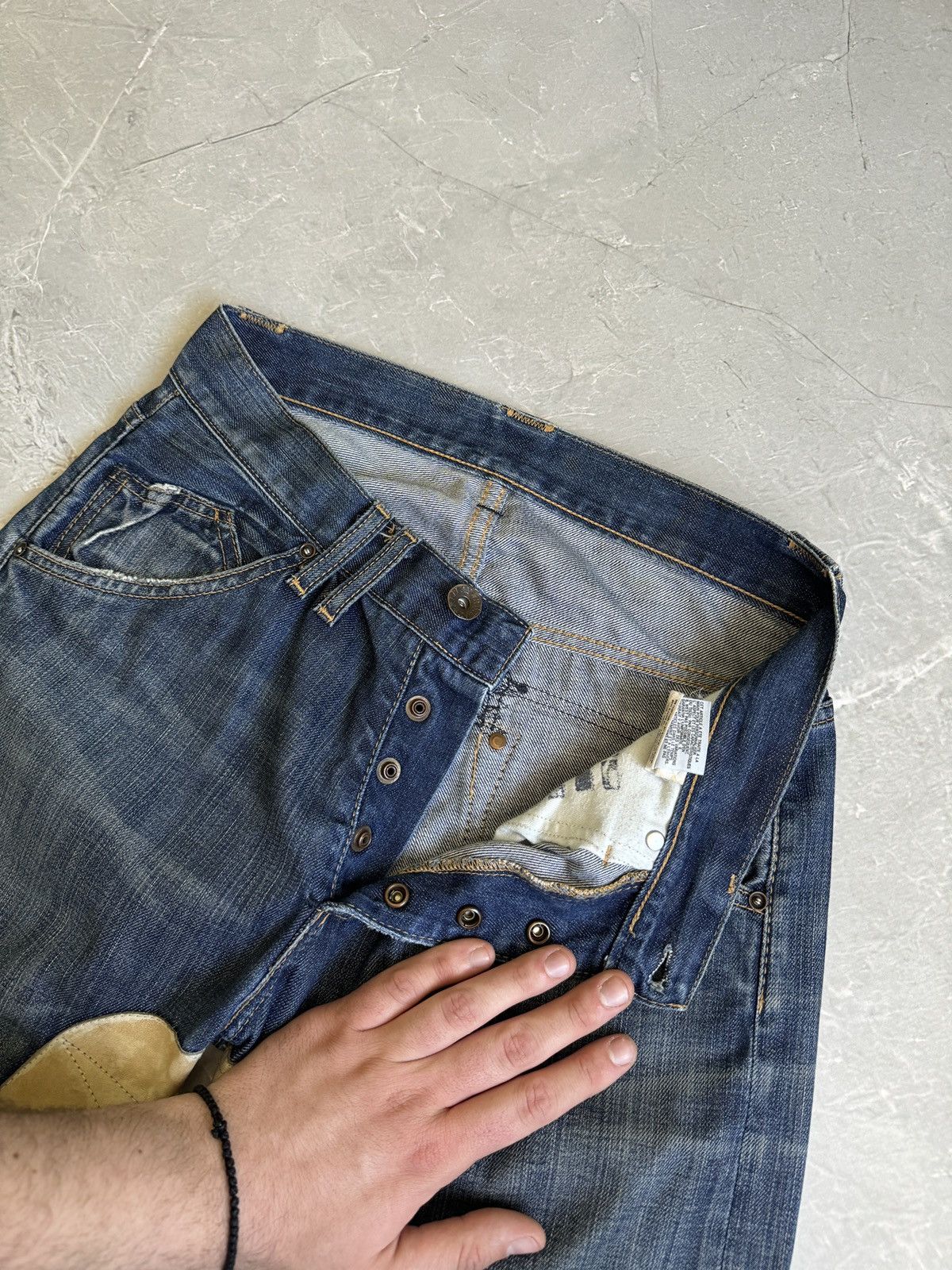 Replay VTG Y2k Replay Denim Leather Baggy Jeans Distressed if6was9 Size US 29 - 12 Thumbnail