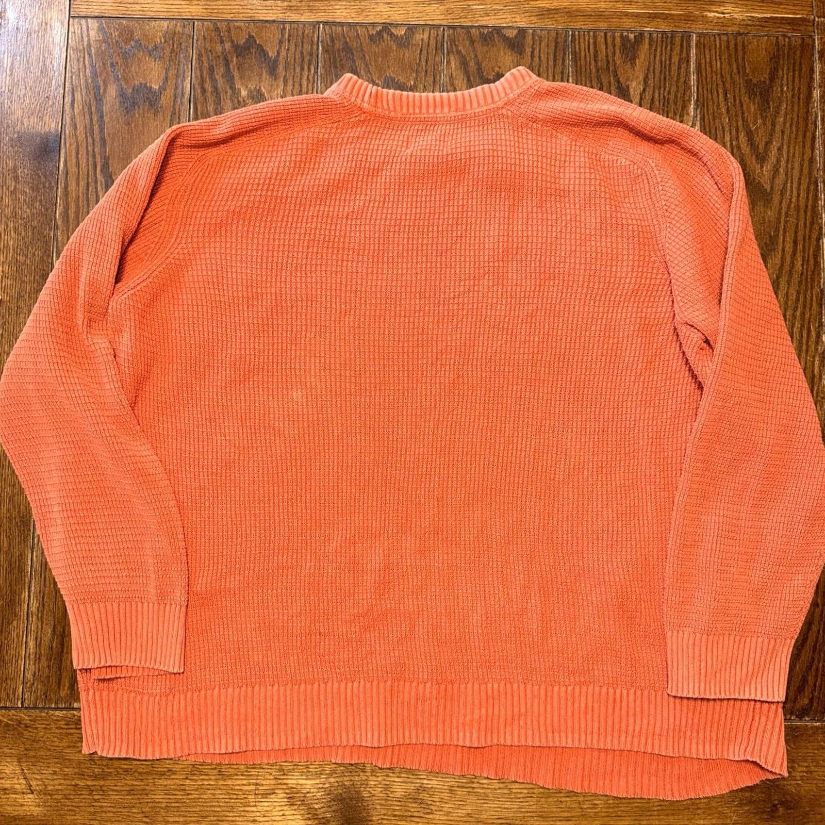 Vintage LL Bean Sweater Mens XXL Orange Cotton Waffle Knit Crewneck Sunwashed Textured Vintage? Size US XXL / EU 58 / 5 - 4 Thumbnail