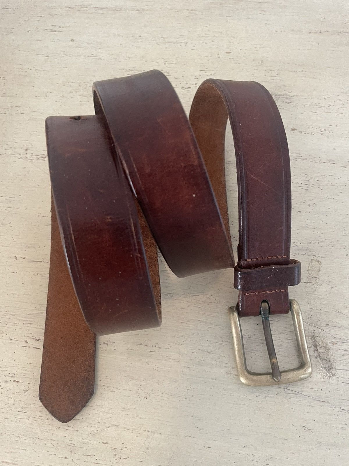 Polo Ralph Lauren × Vintage Single-Prong brass buckle leather belt Size 38 - 1 Thumbnail