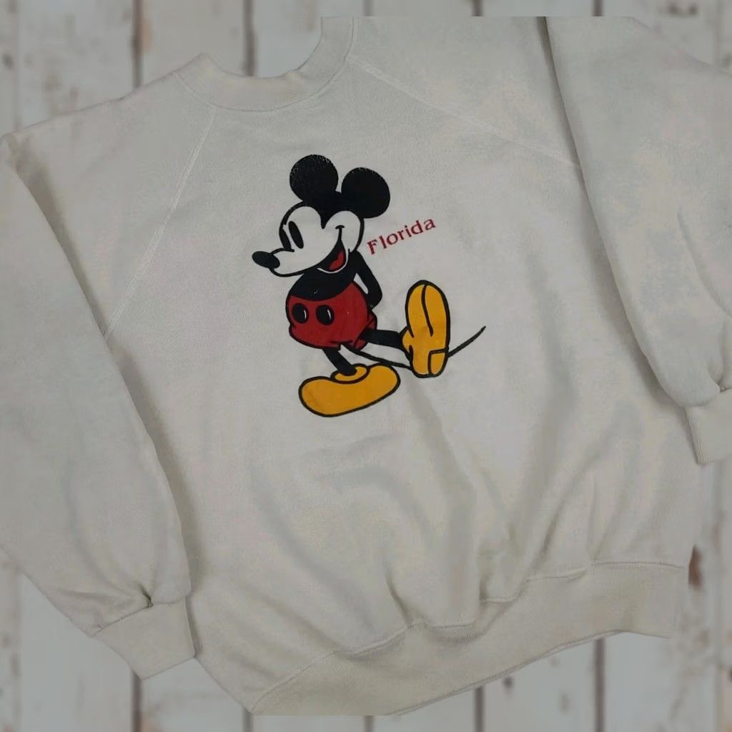 Hanes Vintage Disney Mickey Mouse Sweatshirt Cartoon Florida White USA 80s Worn Size US XS / EU 42 / 0 - 1 Thumbnail