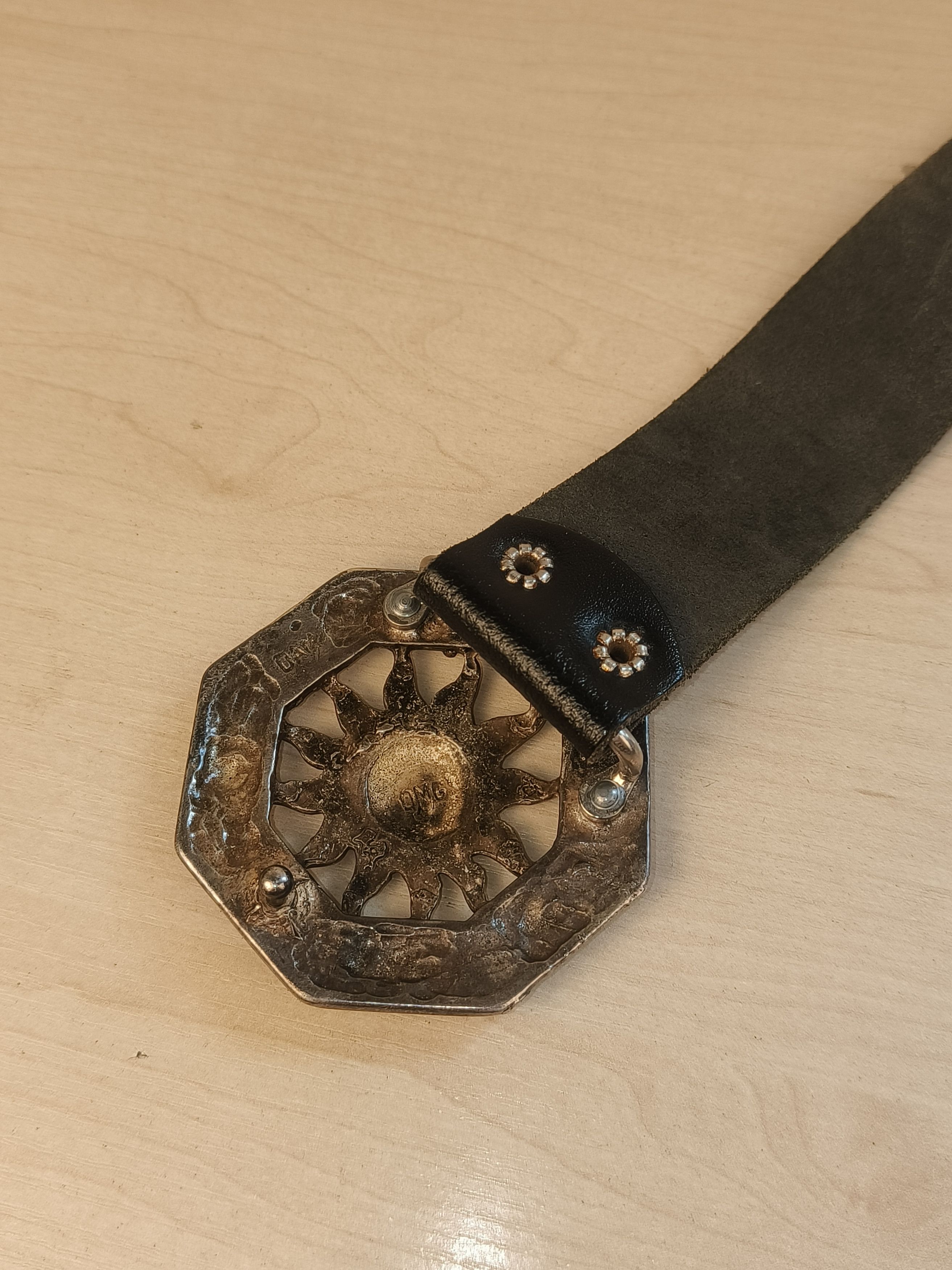 Vintage Vintage Antique Bronze Sun Face Buckle Leather Belt Size ONE SIZE - 3 Thumbnail