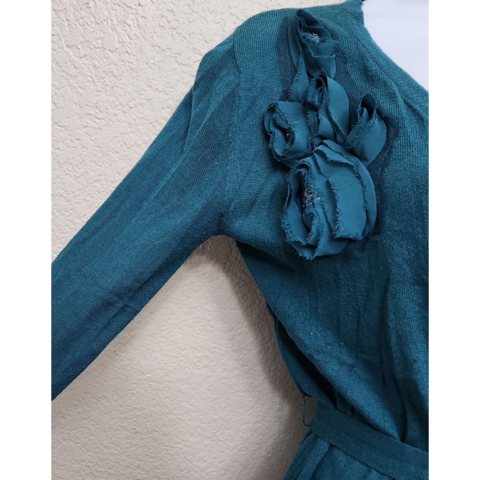 Other Elle Green Blue Material Rosettes On Bodice Cardigan Small Size S / US 4 / IT 40 - 3 Thumbnail
