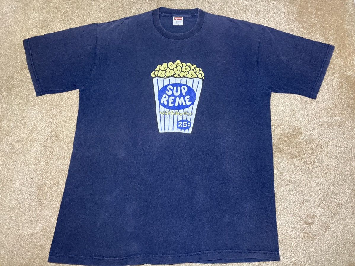 Supreme 2003 Supreme Popcorn Tee Navy Cartoon Graphic Fast Food