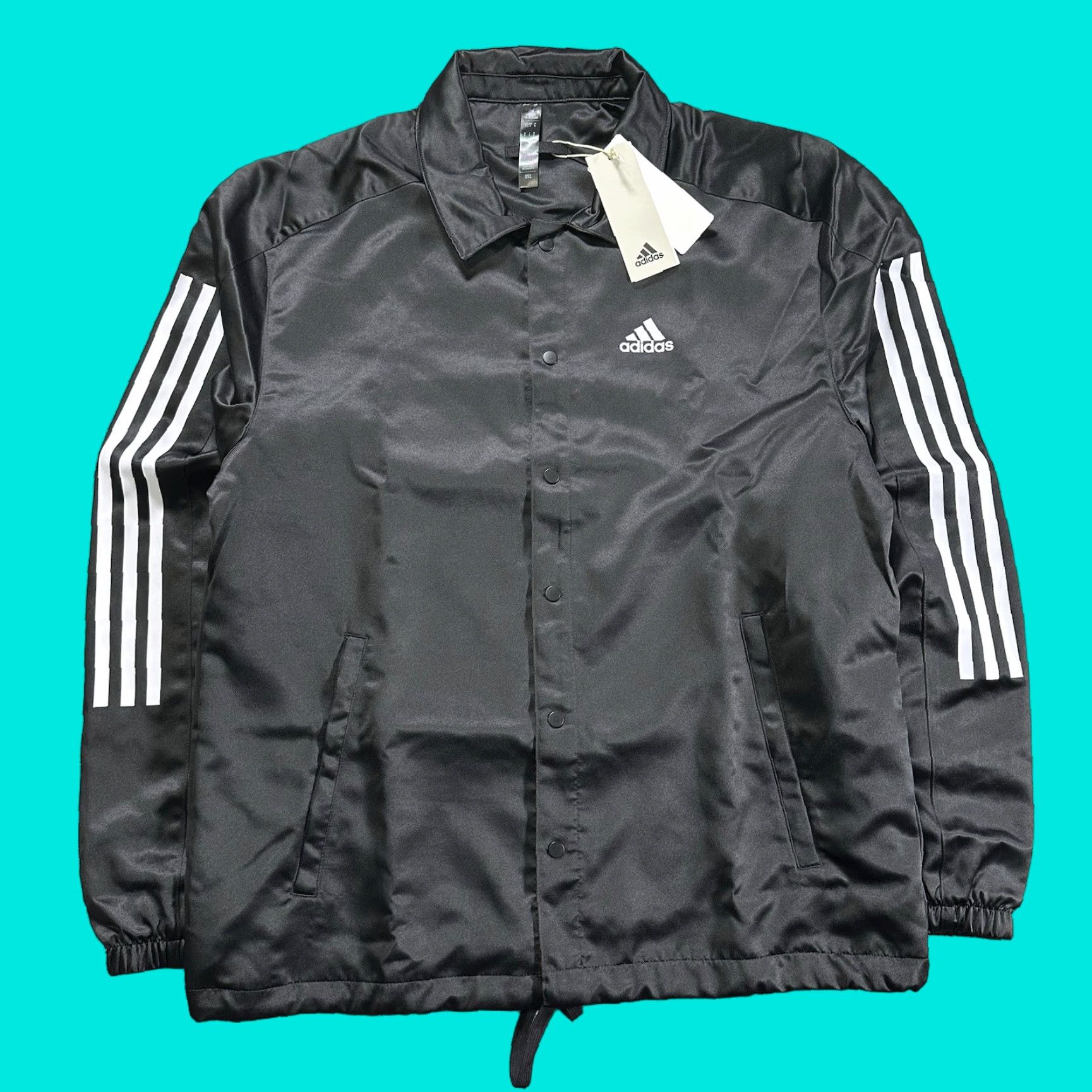 Adidas Adidas Jacket Mens S Originals Satin Coaches Black Solid Snap Sportswear IB8395 Size US S / EU 44-46 / 1 - 1 Thumbnail