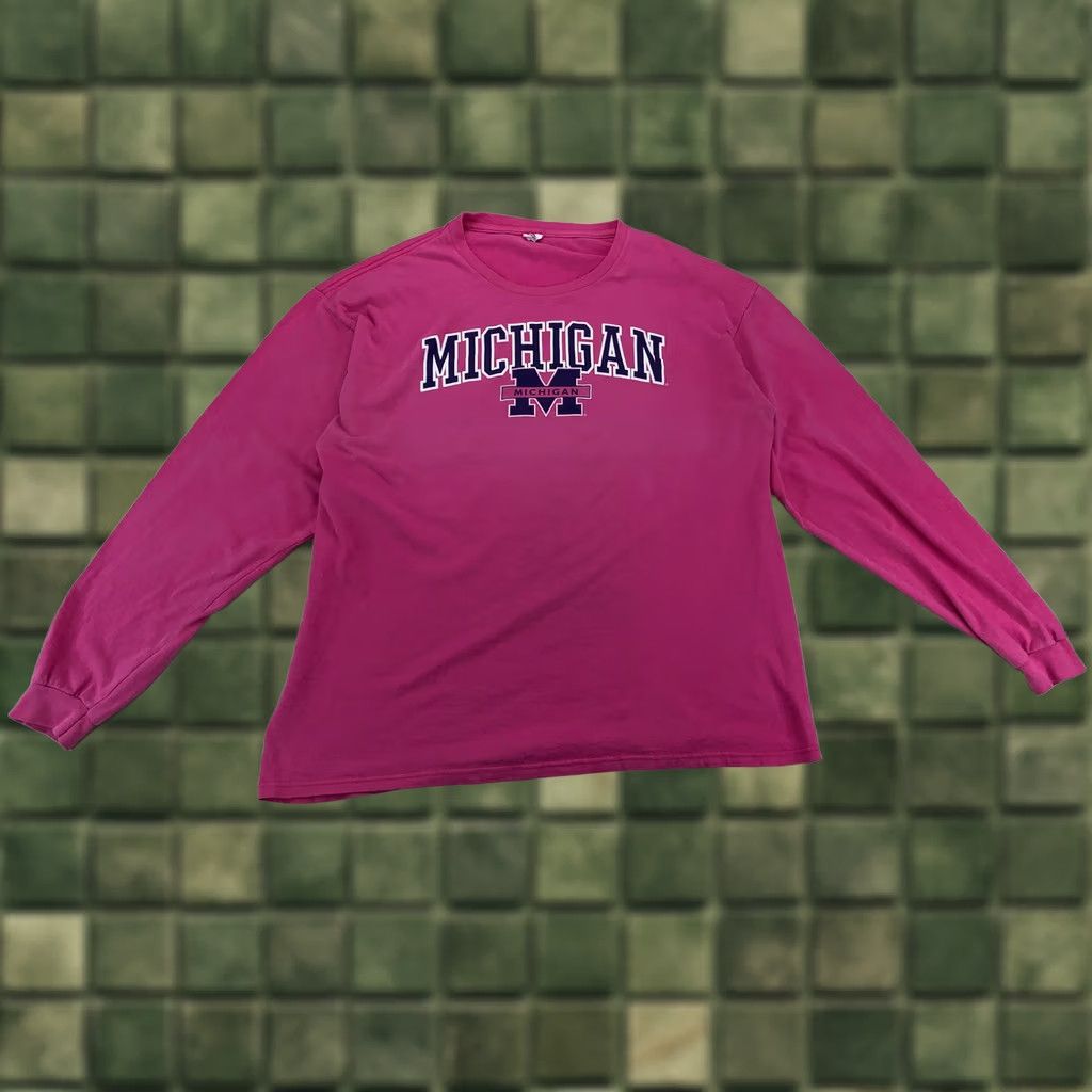 Pinko Vintage Pink Long Sleeve Shirt Michigan Graphics Womens XL Cotton Blend 90s Sports College University T-Shirt Size XL / US 12-14 / IT 48-50 - 1 Thumbnail