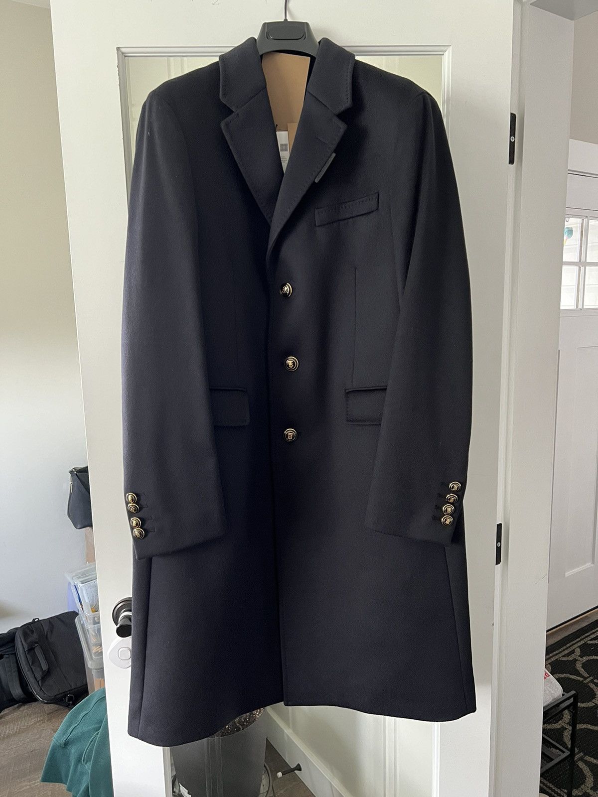 image of Burberry Navy Overcoat, Men's (Size Large)