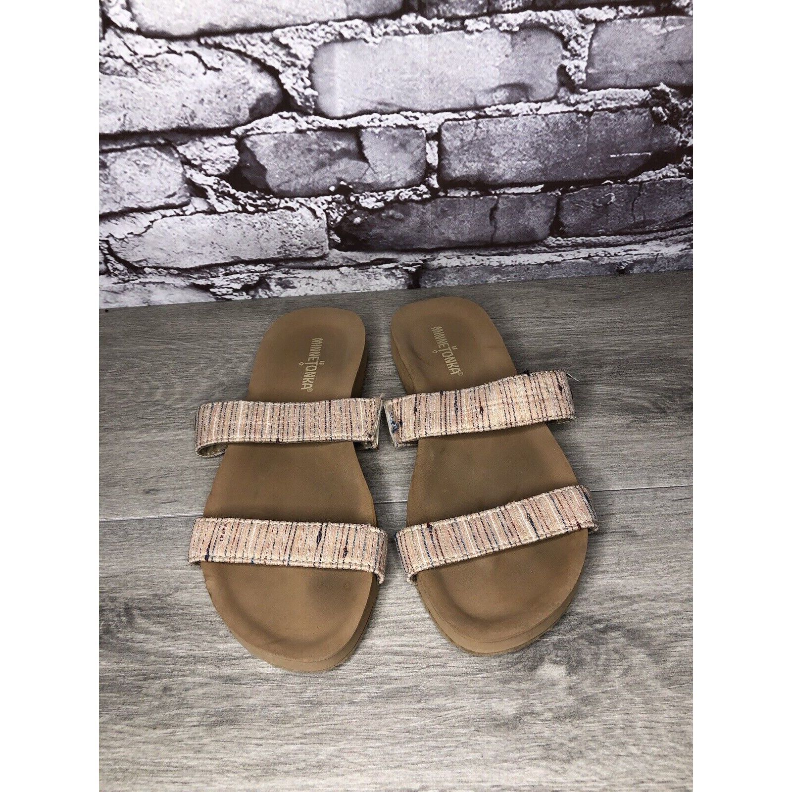 Minnetonka Minnetonka 532288 Pink Fabric Striped Casual Slides Sandals Size US 7 / IT 37 - 11 Thumbnail