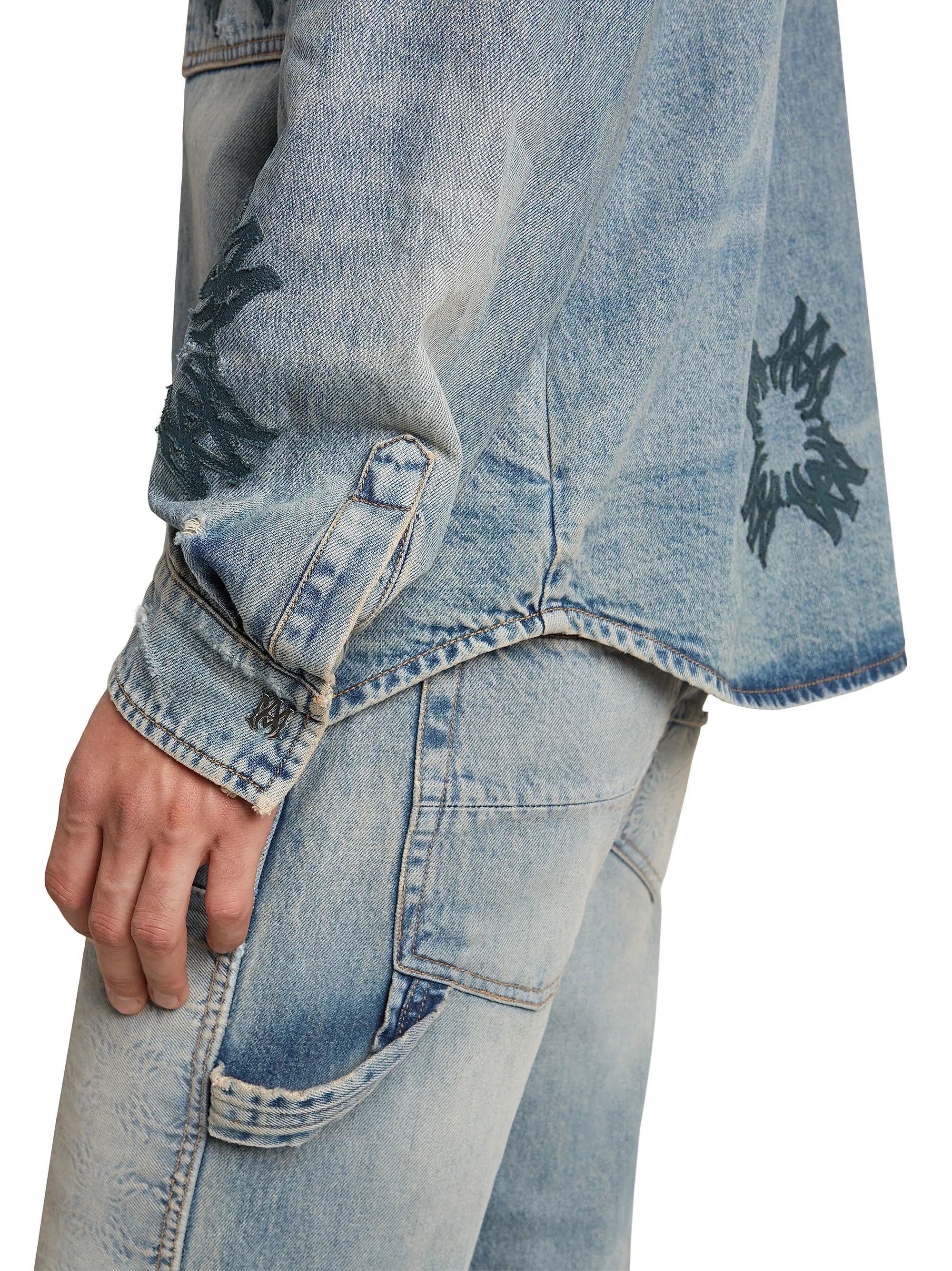 Amiri os11x0625 Ma Quad Denim Logo Shirt in Antique Indigo Size US XS / EU 42 / 0 - 6 Thumbnail