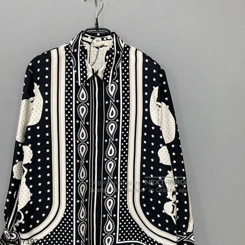Hermes Hermes Black and white silk long sleeve shirt Size XS / US 0-2 / IT 36-38 - 2 Thumbnail