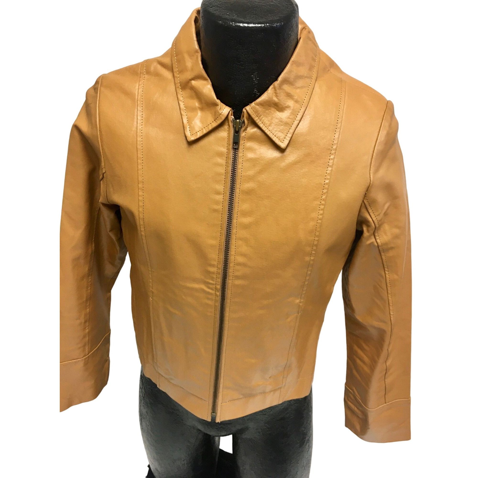 Other Vtg DP Cognac Tan Leather Casual Cafe Racer Jacket Size L / US 10 / IT 46 - 1 Thumbnail