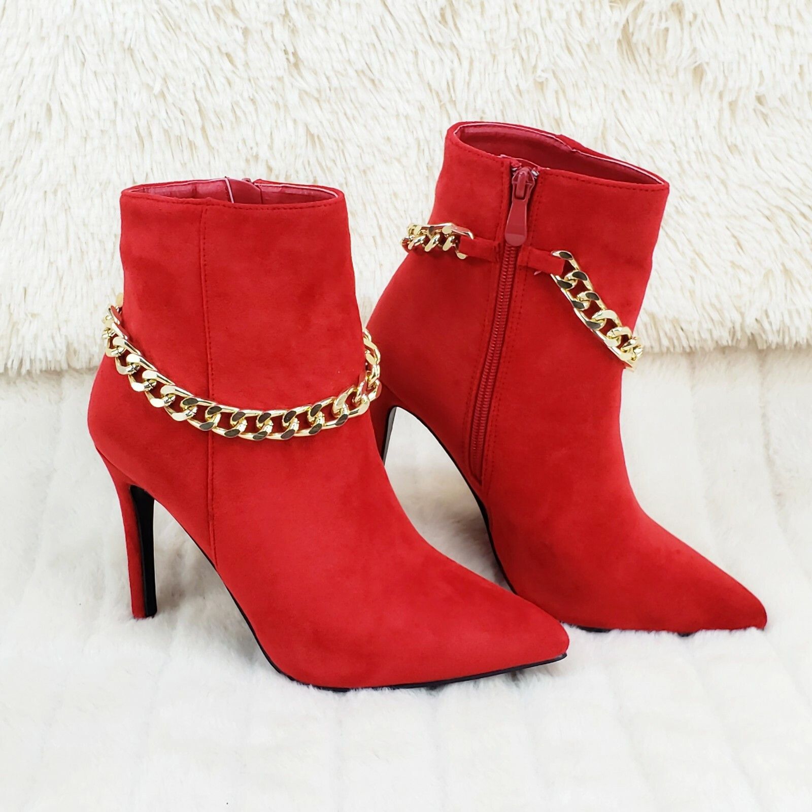 Other Crave Red FX Suede & Chain Sexy Pointy Toe 4" Stiletto High Size US 11 / IT 41 - 1 Thumbnail
