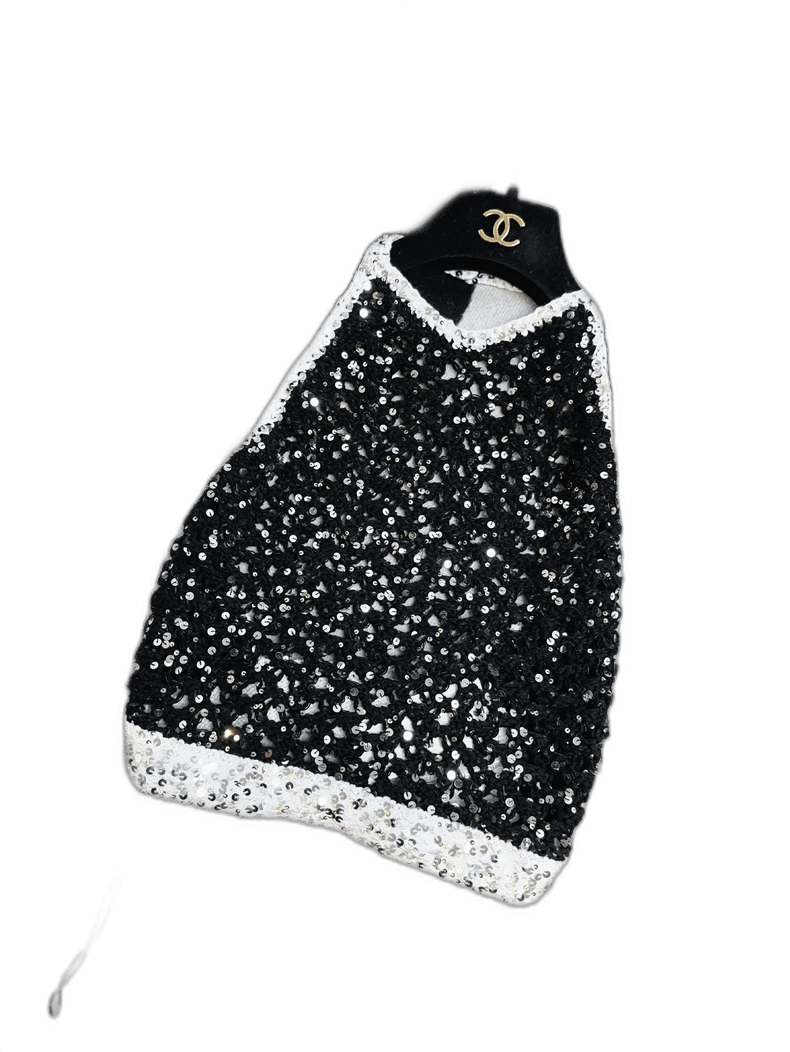 Chanel Black and White Sequin Halter Top