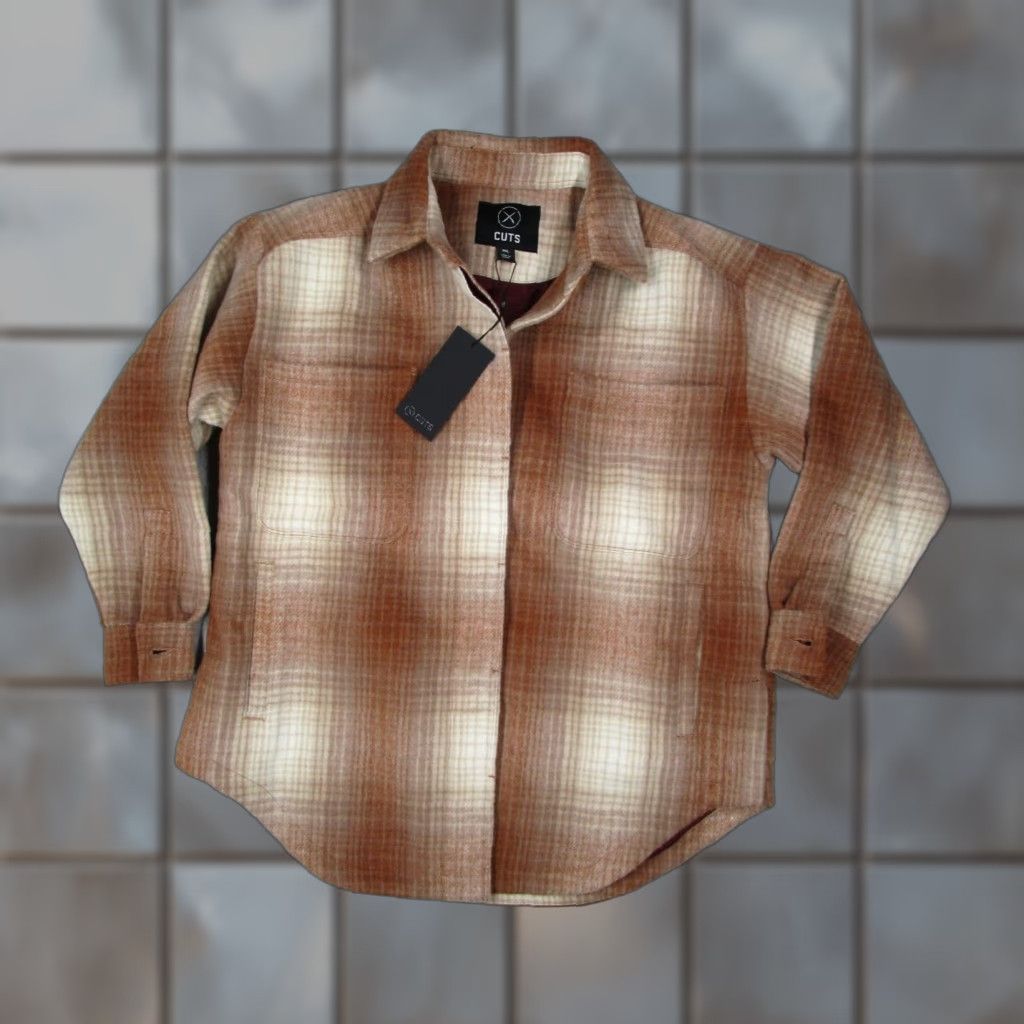 Cuts Cuts Women Medium Beige Brushed Wool Button Up Shacket Pockets - Tweed Wool Shacket Casual Workwear Fall Winter Spring Short Sleeve? Size M / US 6-8 / IT 42-44 - 1 Thumbnail