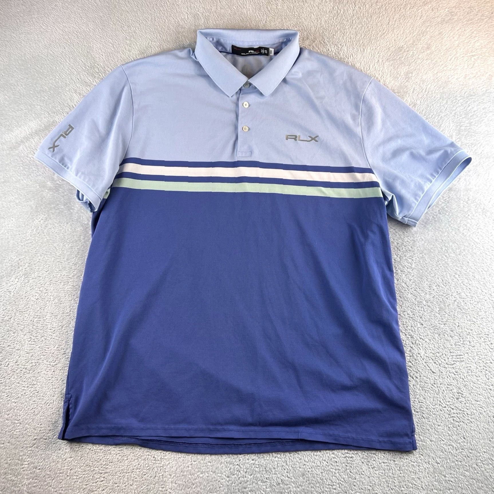 RLX Ralph Lauren RLX Ralph Lauren Polo Shirt Mens Big & Tall XXL Blue Striped Performance Wicking Stretch Shirt Polo Golf Tennis Walking Regular Fit Multicolor Logo Size US XXL / EU 58 / 5 - 2 Thumbnail