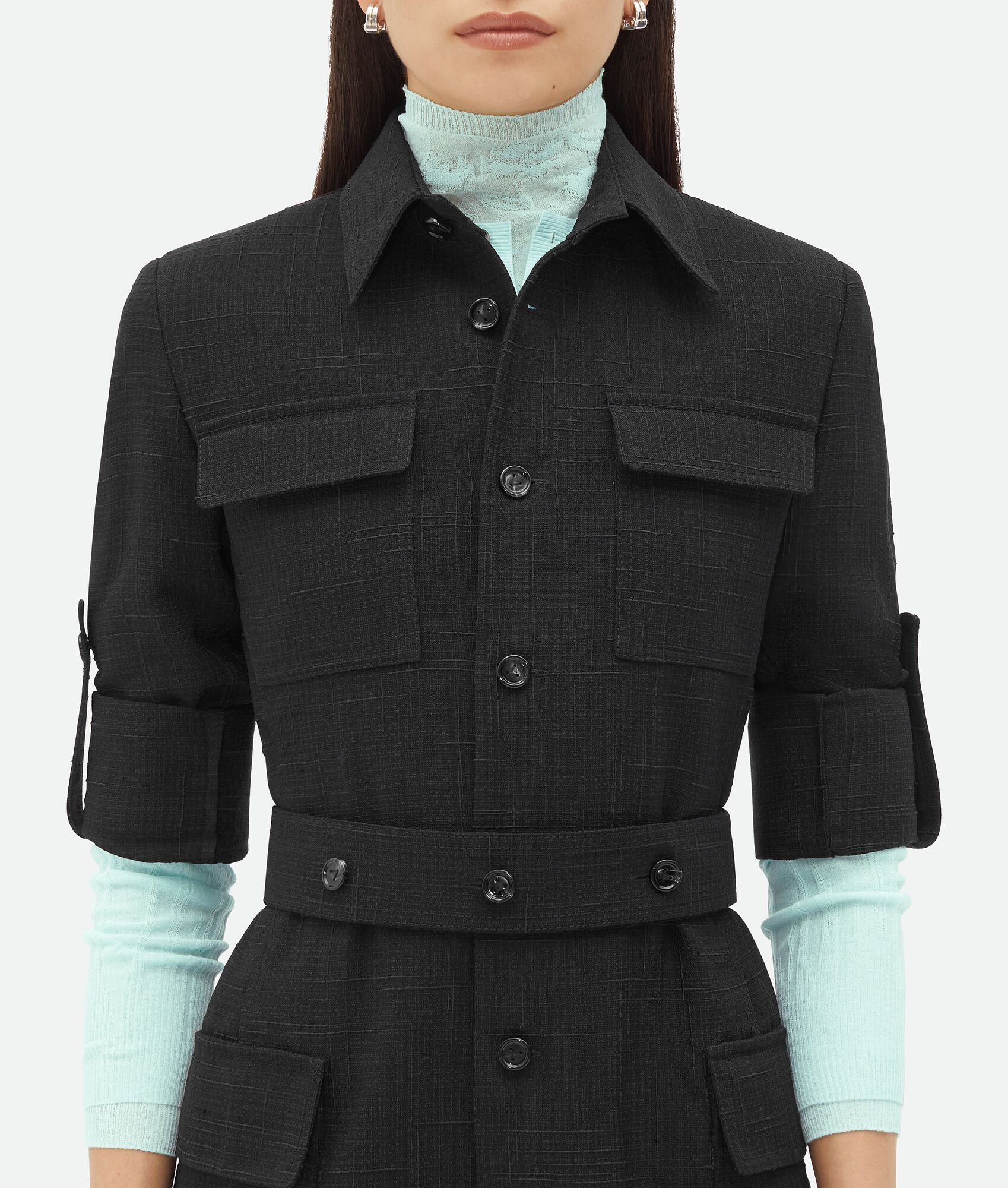 Bottega Veneta o1w1db10825 Textured Criss-Cross Belted Dress in Black Size M / US 6-8 / IT 42-44 - 4 Thumbnail