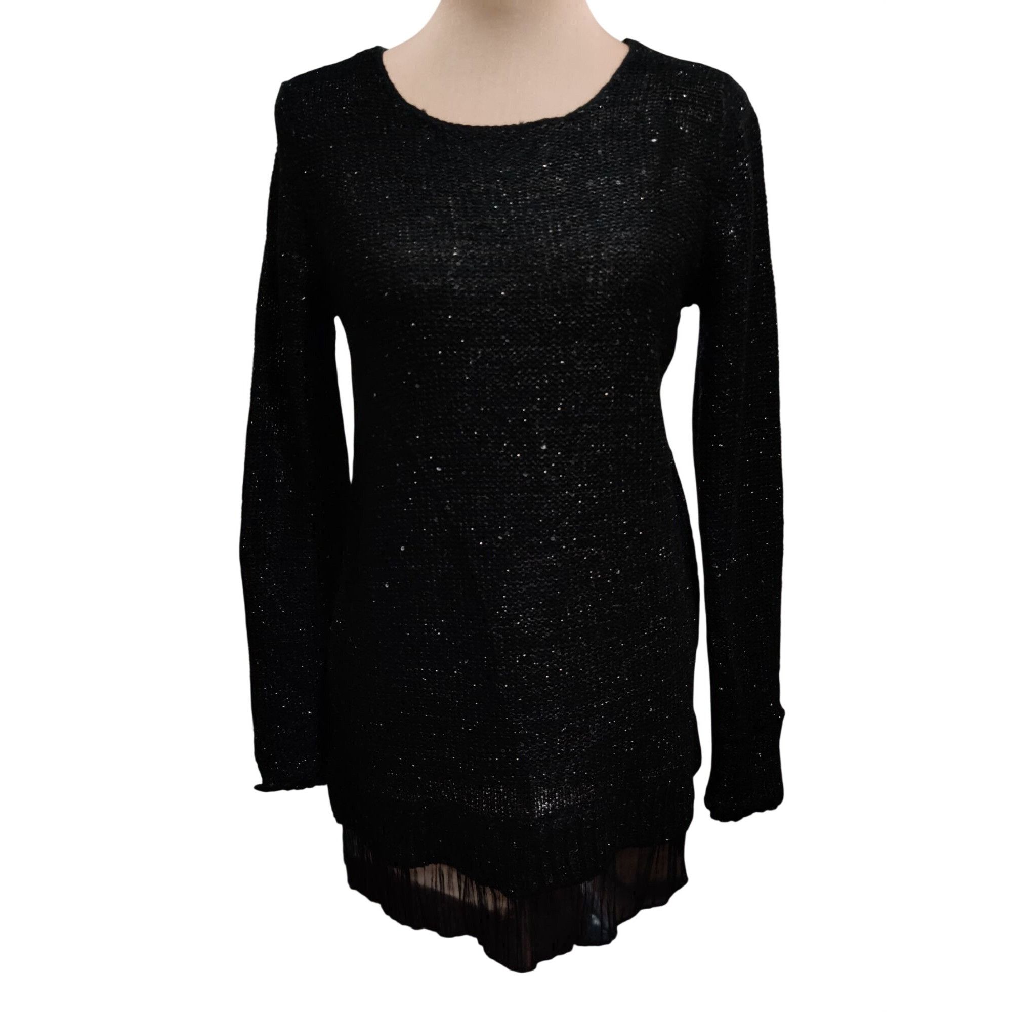 Faded Glory Black Sequin Knit Tunic Sweater Size M Sheer Hem Goth Glam S Size M / US 6-8 / IT 42-44 - 1 Thumbnail