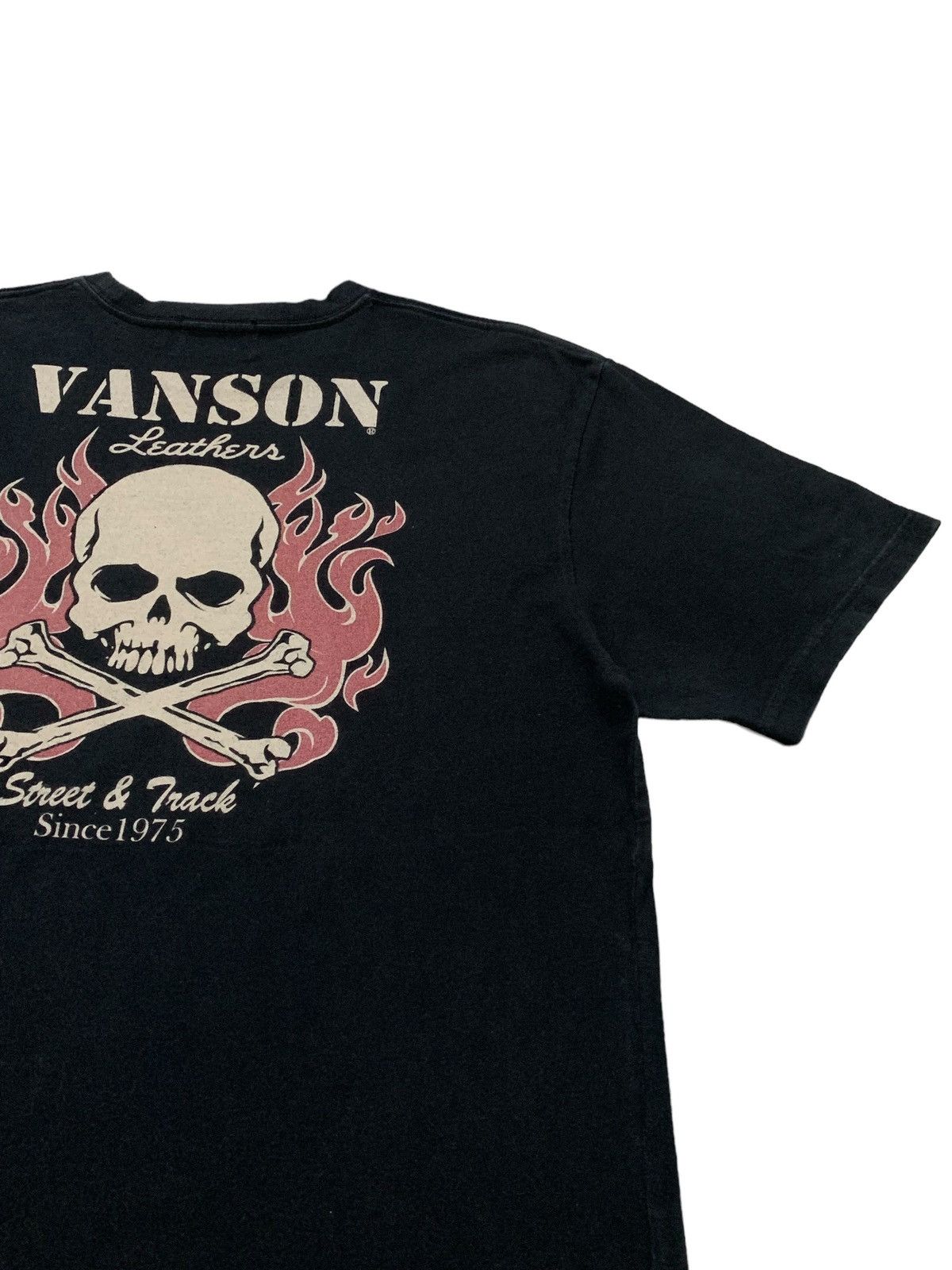 Japanese Brand × Vanson Leathers Vanson Leather Crossbones Flames Street & Track Tshirt Size US L / EU 52-54 / 3 - 7 Thumbnail
