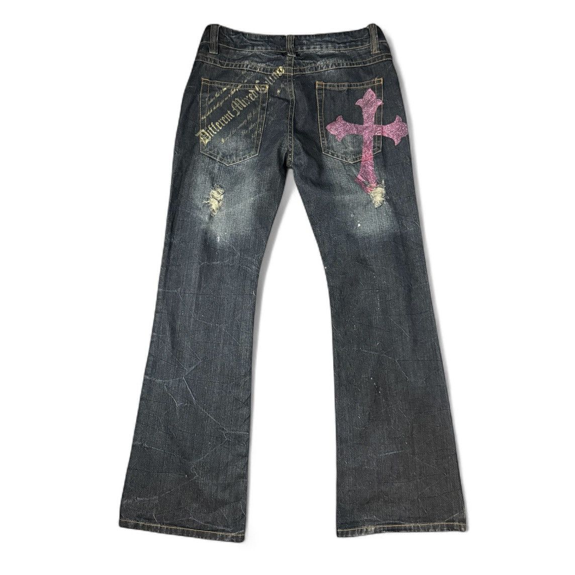 If Six Was Nine 🔥🇯🇵 Japanese Flared Cross Distressed Sorridere Jeans Size US 33 - 3 Thumbnail