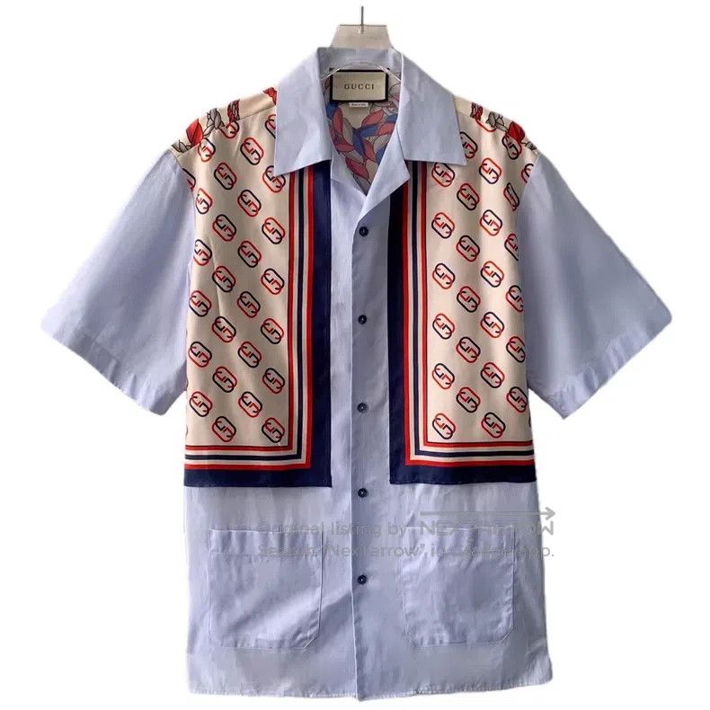 Gucci Gucci Blue full-print logo striped stitching cotton lapel Size US S / EU 44-46 / 1 - 1 Thumbnail