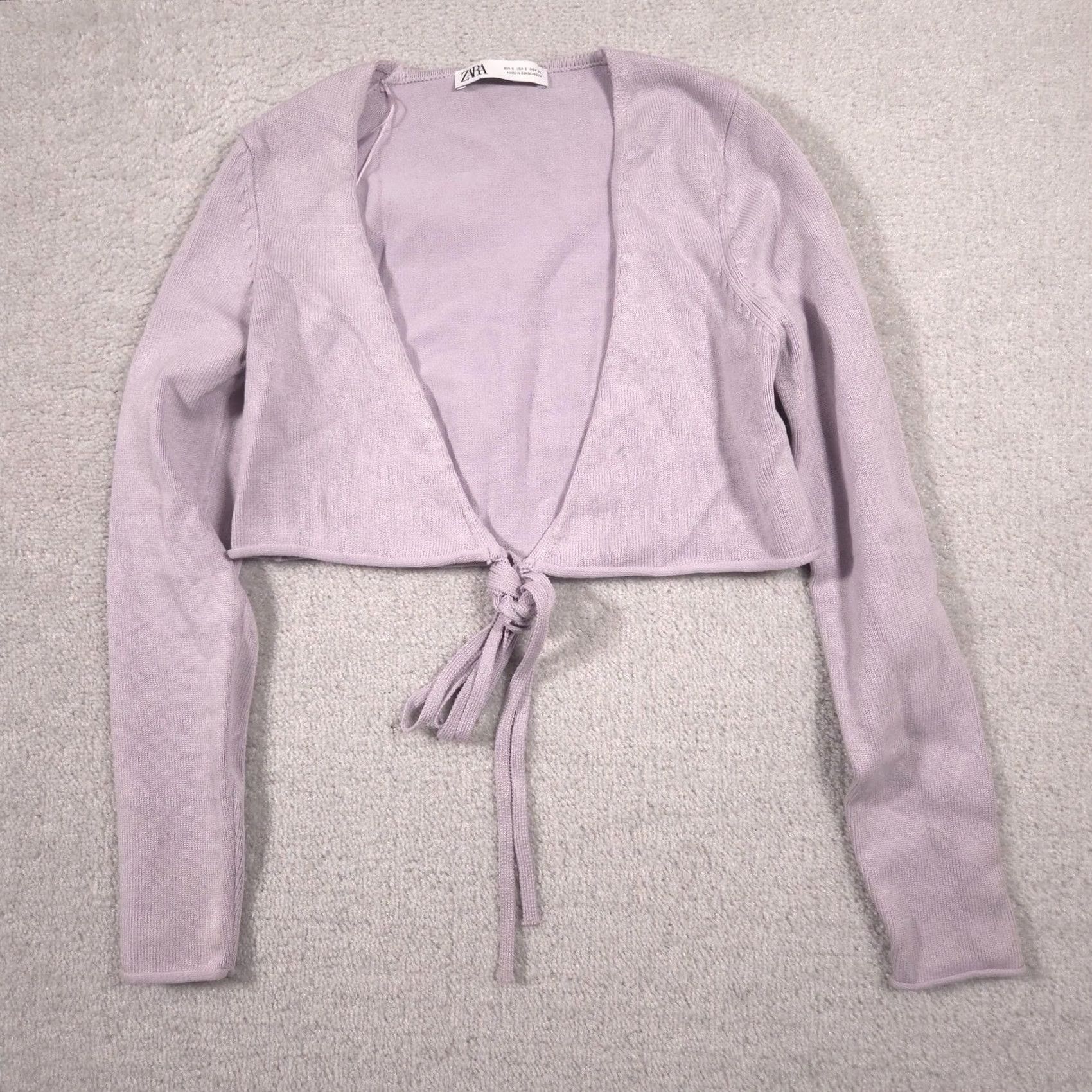 Zara VINTAGE Zara Cardigan Sweater Womens Small Purple Tie Front Cropped Lightweight Top Size S / US 4 / IT 40 - 2 Thumbnail