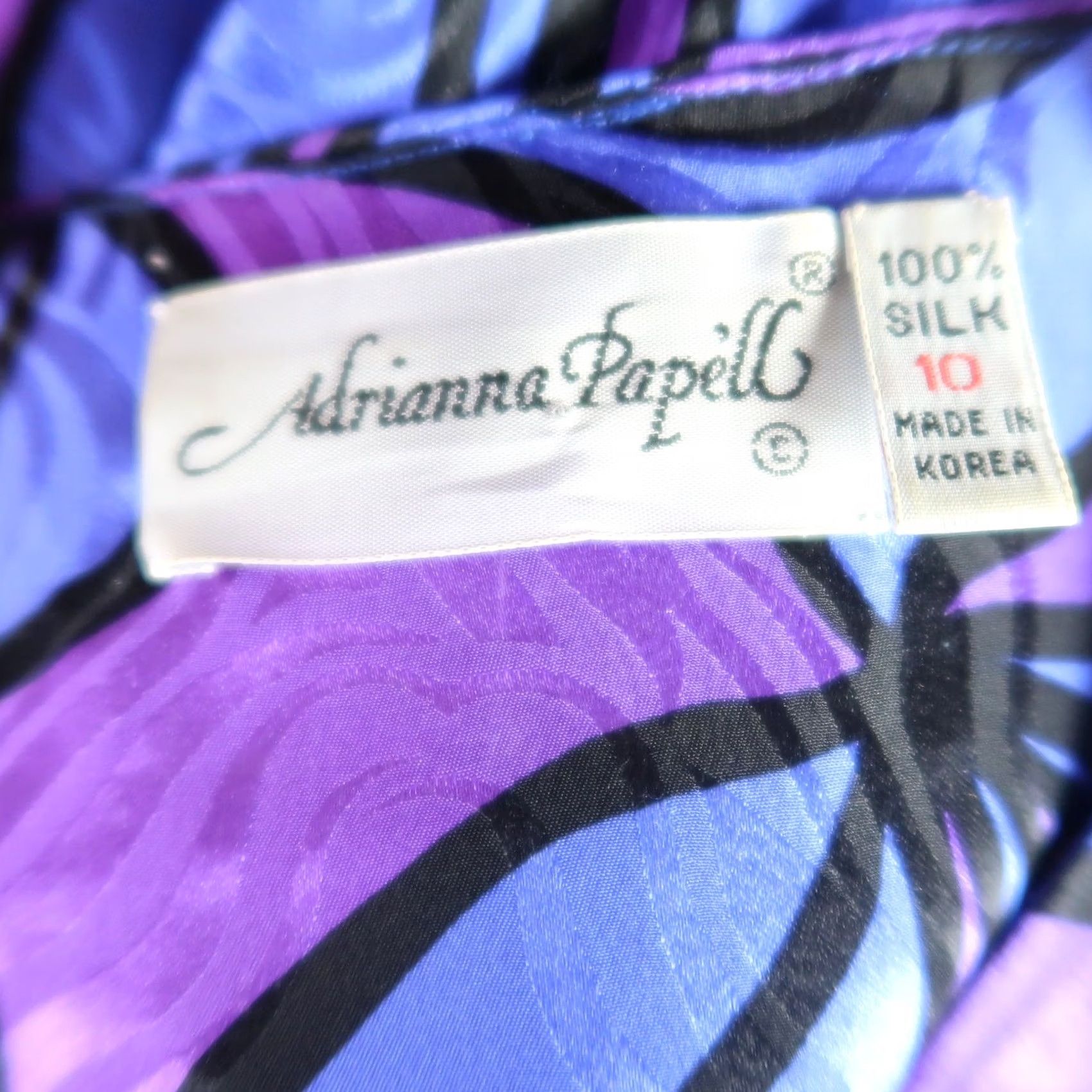 Adrianna Papell VINTAGE Adrianna Papell Silk Midi Dress 80s Blue Purple Floral Swirl Print 10 Womens Size L / US 10 / IT 46 - 6 Thumbnail