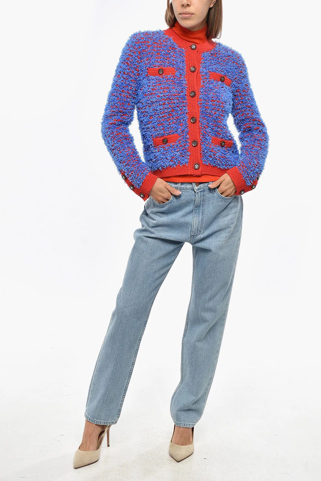 Tory Burch og1mm0426 Tweed Wool Cardigan in Light Blue Size XS / US 0-2 / IT 36-38 - 4 Thumbnail