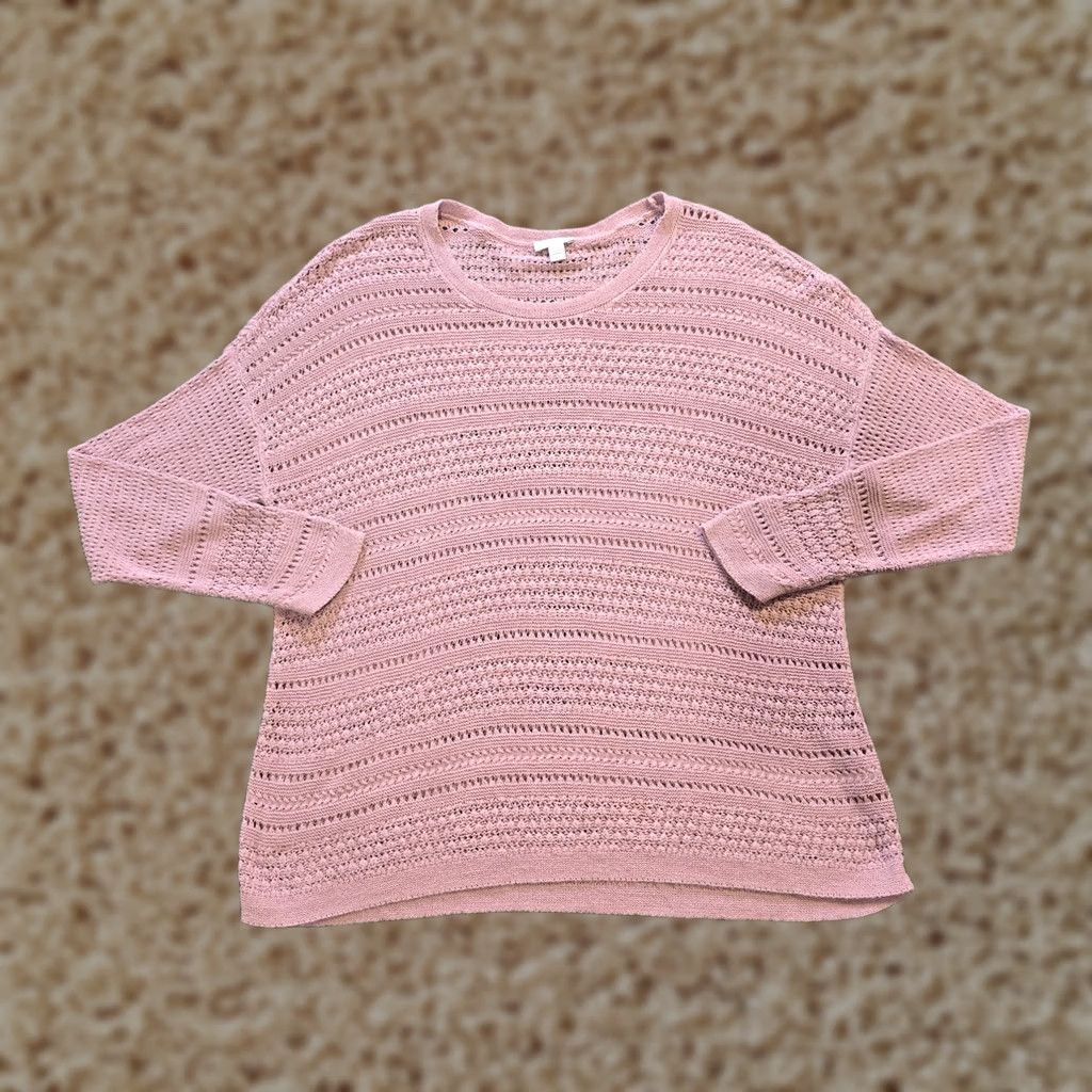 J. Jill J Jill Sweater Womens Size Large Pink Open Knit Round Neck Long Sleeve Casual Knit Pullover Womens Size L / US 10 / IT 46 - 1 Thumbnail