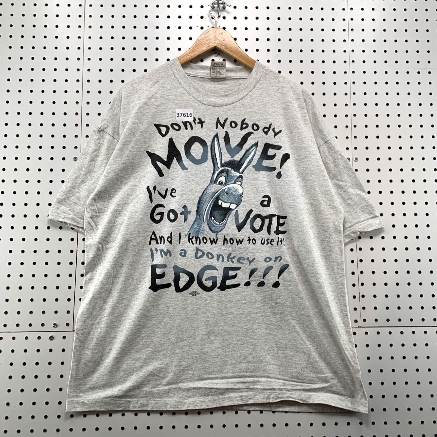 Vintage VINTAGE 90s Shirt Mens XL Gray Funny Quote Donkey Voting USA Single Stitch Size US XL / EU 56 / 4 - 2 Thumbnail