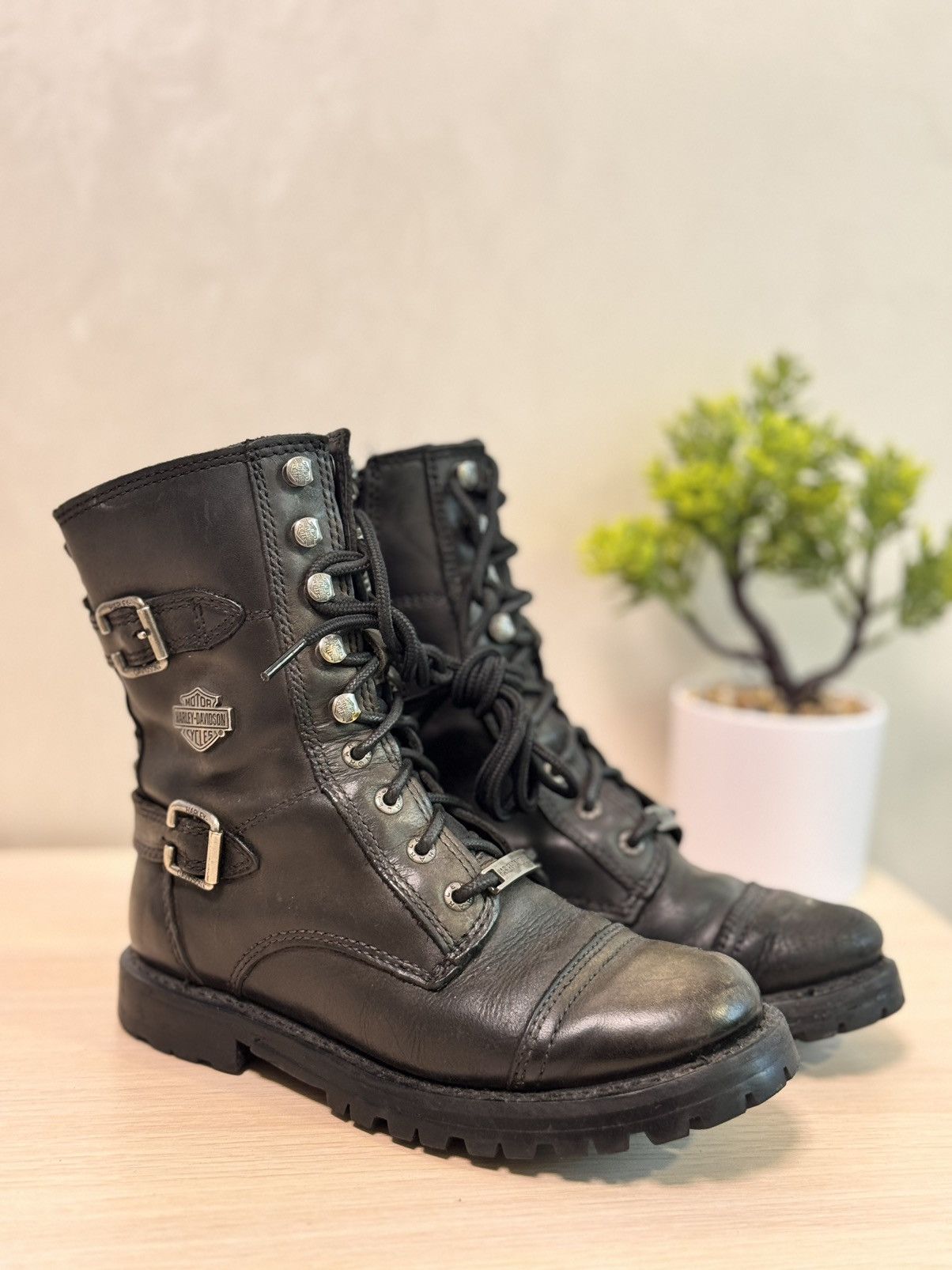 Vintage × Western Rise 90s Vintage Leather Cowboy Boots HARLEY DAVIDSON USA Size US 7 / IT 37 - 4 Thumbnail