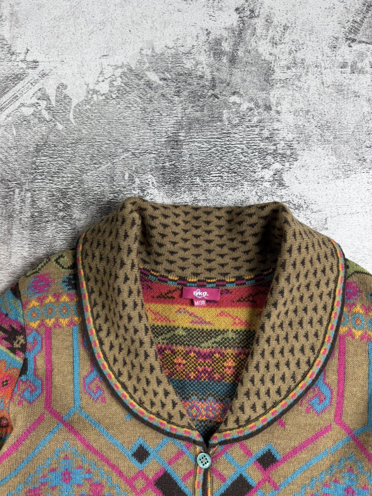 Designer × Vintage IVKO Lambs Wool 38 Knit Floral Long Cardigan Sweater Dress Size M / US 6-8 / IT 42-44 - 11 Thumbnail
