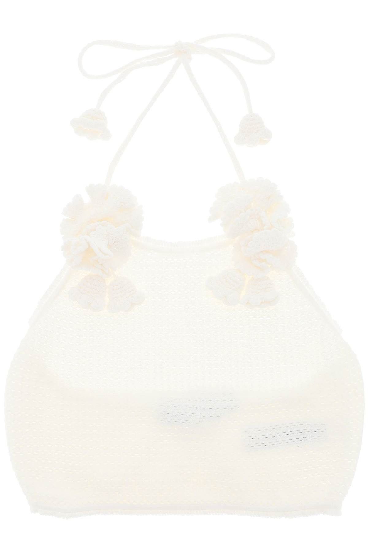 image of Self Portrait "crochet Crop Top With Flower Details in Bianco, Women's (Size Medium)