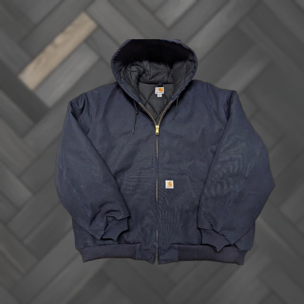 Carhartt VINTAGE Carhartt Jacket 3XL Navy Blue Hooded Coat Y2K Quilt Duck Cotton USA Made Mens Size US XXL / EU 58 / 5 - 1 Thumbnail