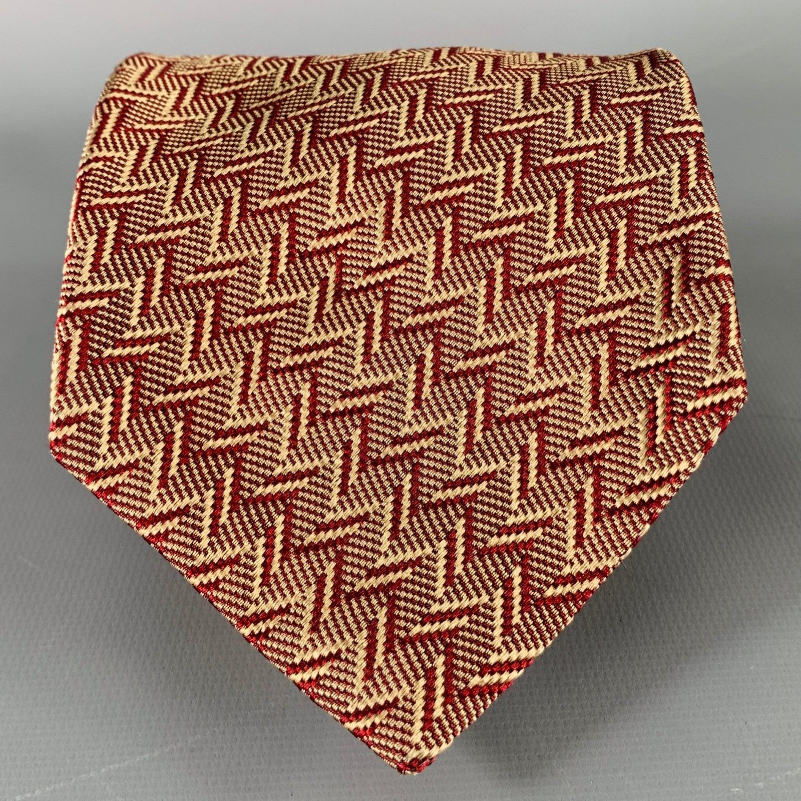 Donna Karan DONNA KARAN Burgundy Beige Zig Zag Silk Tie Size ONE SIZE - 1 Thumbnail