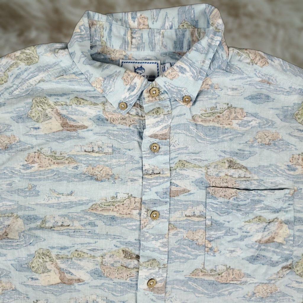 Southern Tide Southern Tide Button-Up Shirt Mens Large Blue Solid Short Sleeve Collared Preppy Size US M / EU 48-50 / 2 - 1 Thumbnail