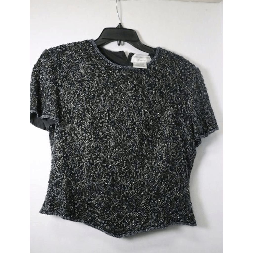 Other Papell Boutique Vintage Beaded Black Silk Blouse, Size Mediu Size M / US 6-8 / IT 42-44 - 3 Thumbnail