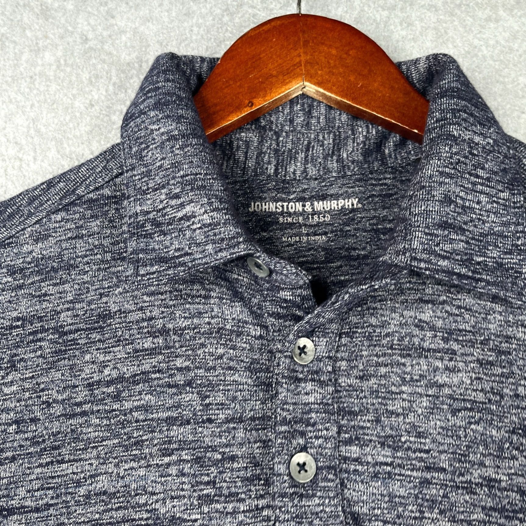 Johnston & Murphy Johnston & Murphy Polo Shirt Mens Large Navy Heather Knit Casual Stretch Size US L / EU 52-54 / 3 - 3 Thumbnail