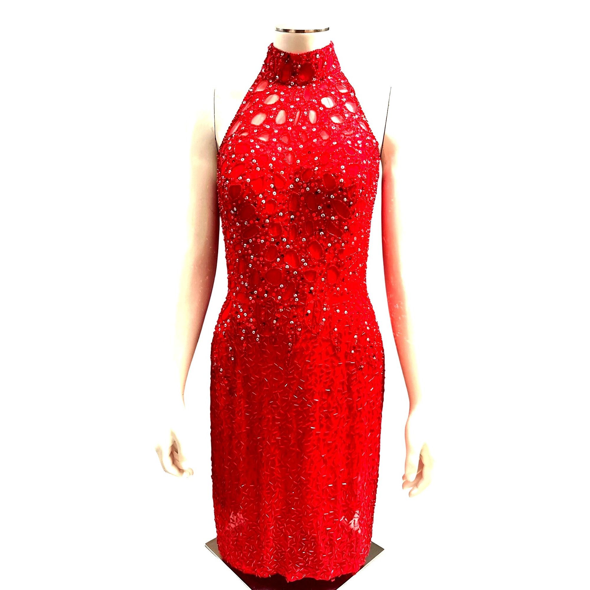 Other Niteline Della Roufogali Size 4 Red Beaded Silk Halter Open Size S / US 4 / IT 40 - 2 Thumbnail