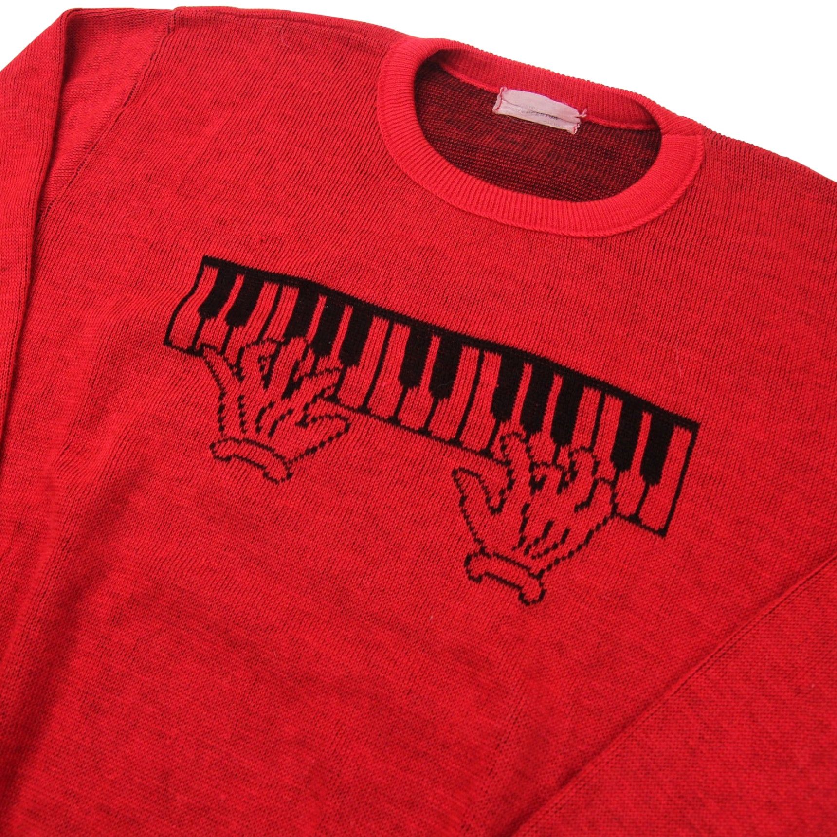 Vintage VINTAGE Piano Keys Womens Large Knit Sweater Red Size L / US 10 / IT 46 - 2 Thumbnail