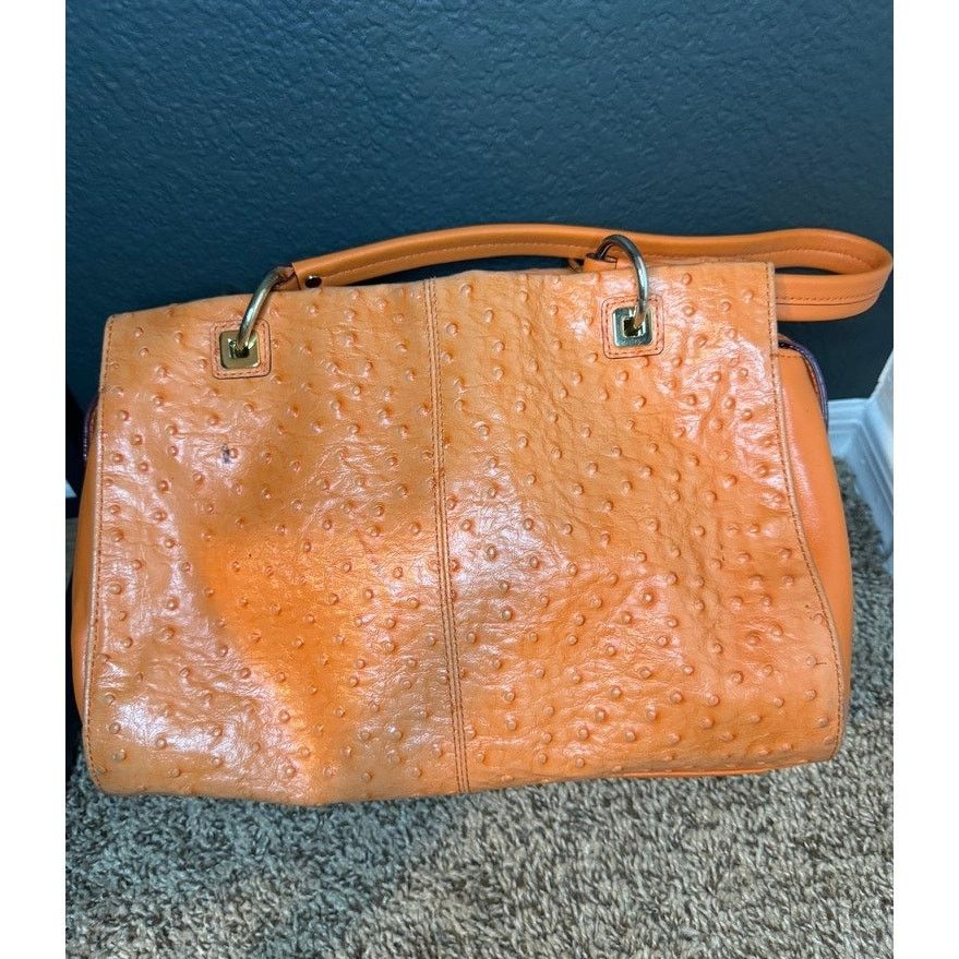 Vintage Antonio Melani Blair Faux Ostrich Leather Orange Shoulder Size ONE SIZE - 2 Thumbnail