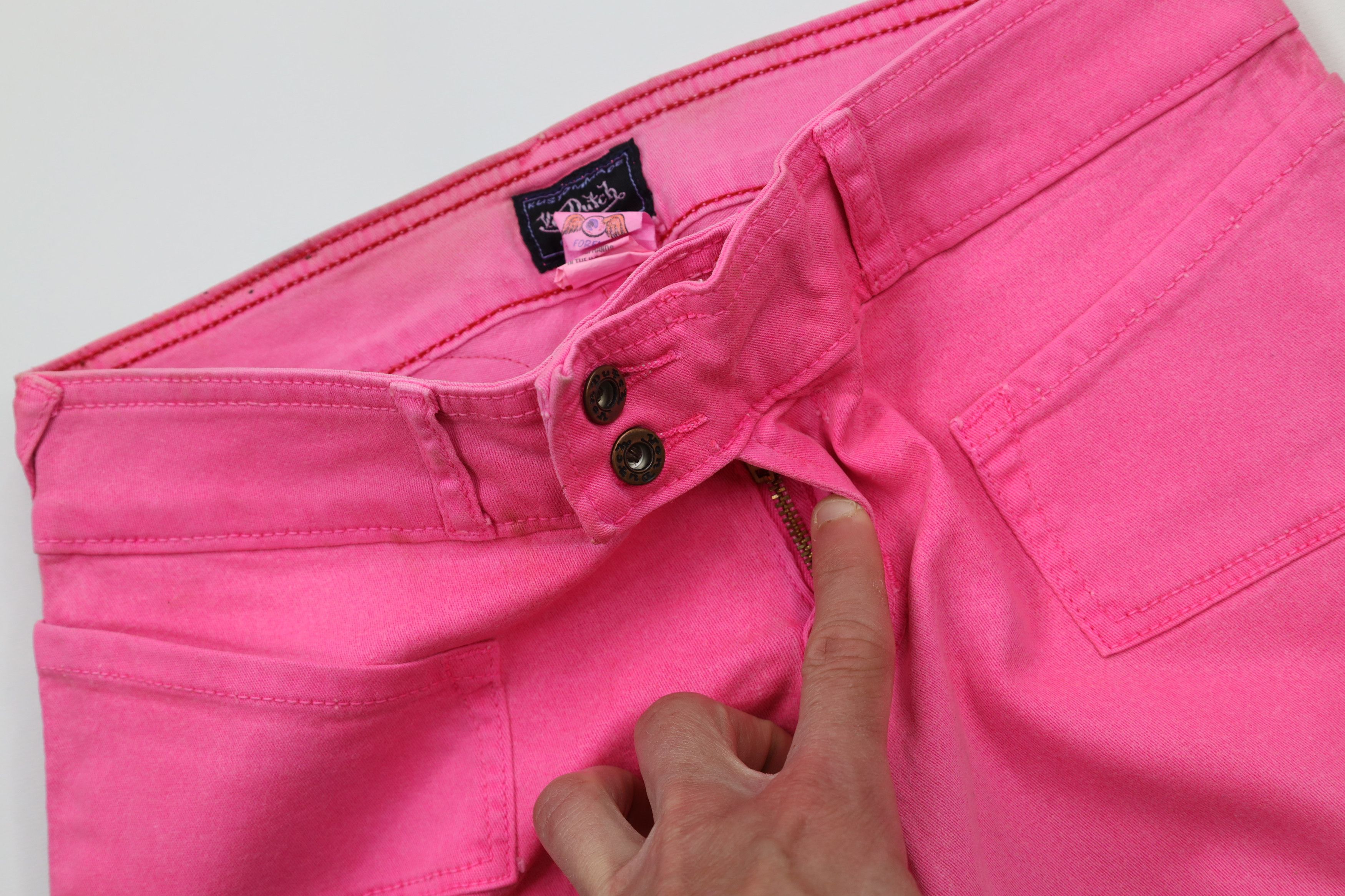 Vintage × Von Dutch Vintage Y2K Von Dutch Wide Leg Flared Stretch Jeans Pink USA Size 27" / US 4 / IT 40 - 6 Thumbnail