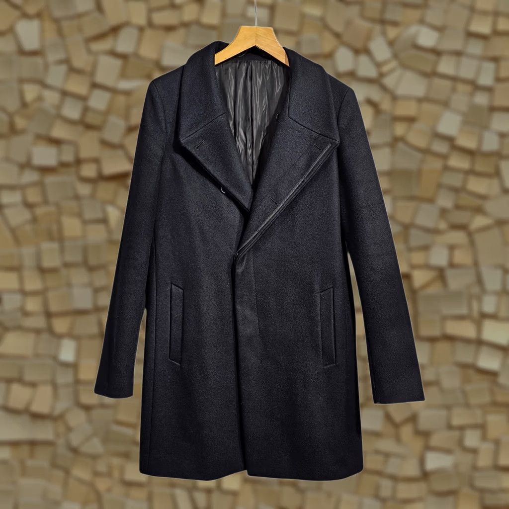 Allsaints AllSaints Mens Coat Navy Blue 36 Wool Single Breasted Mire Overcoat Size US XXS / EU 40 - 1 Thumbnail