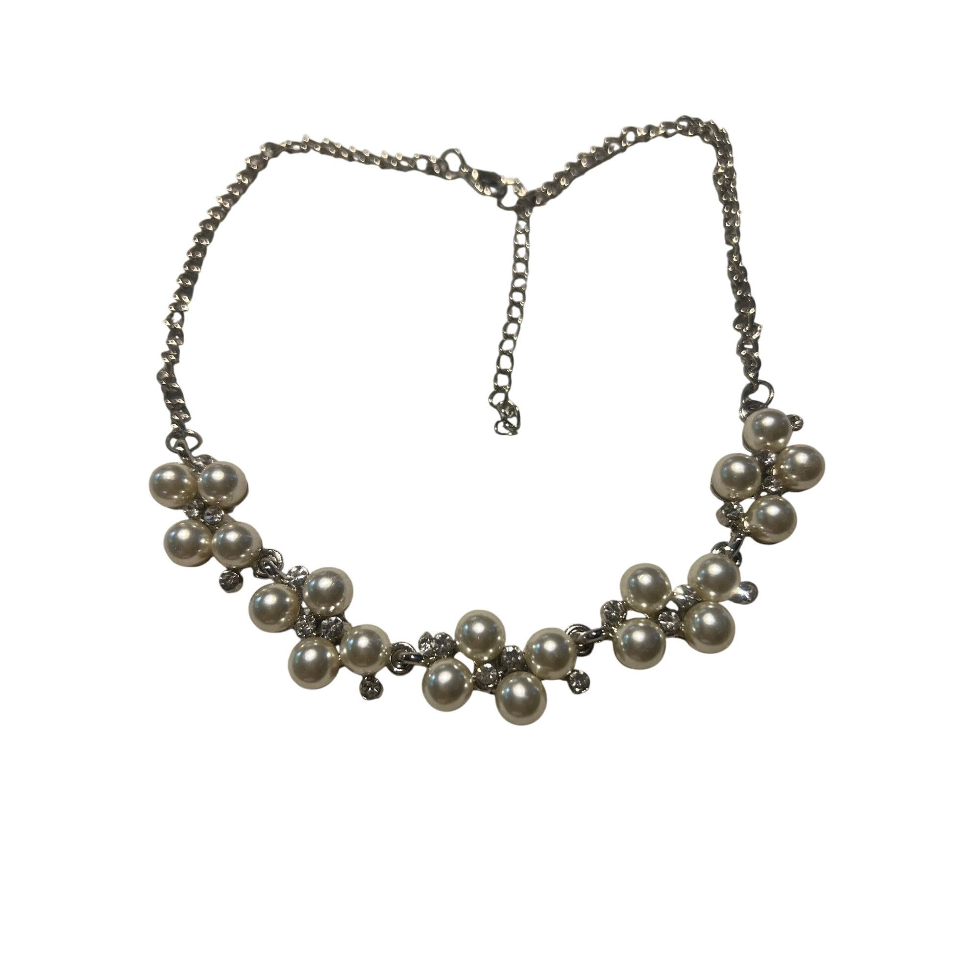 Other Silver Tone Articulated Faux Pearl Rhinestone Collar Necklac Size ONE SIZE - 1 Thumbnail