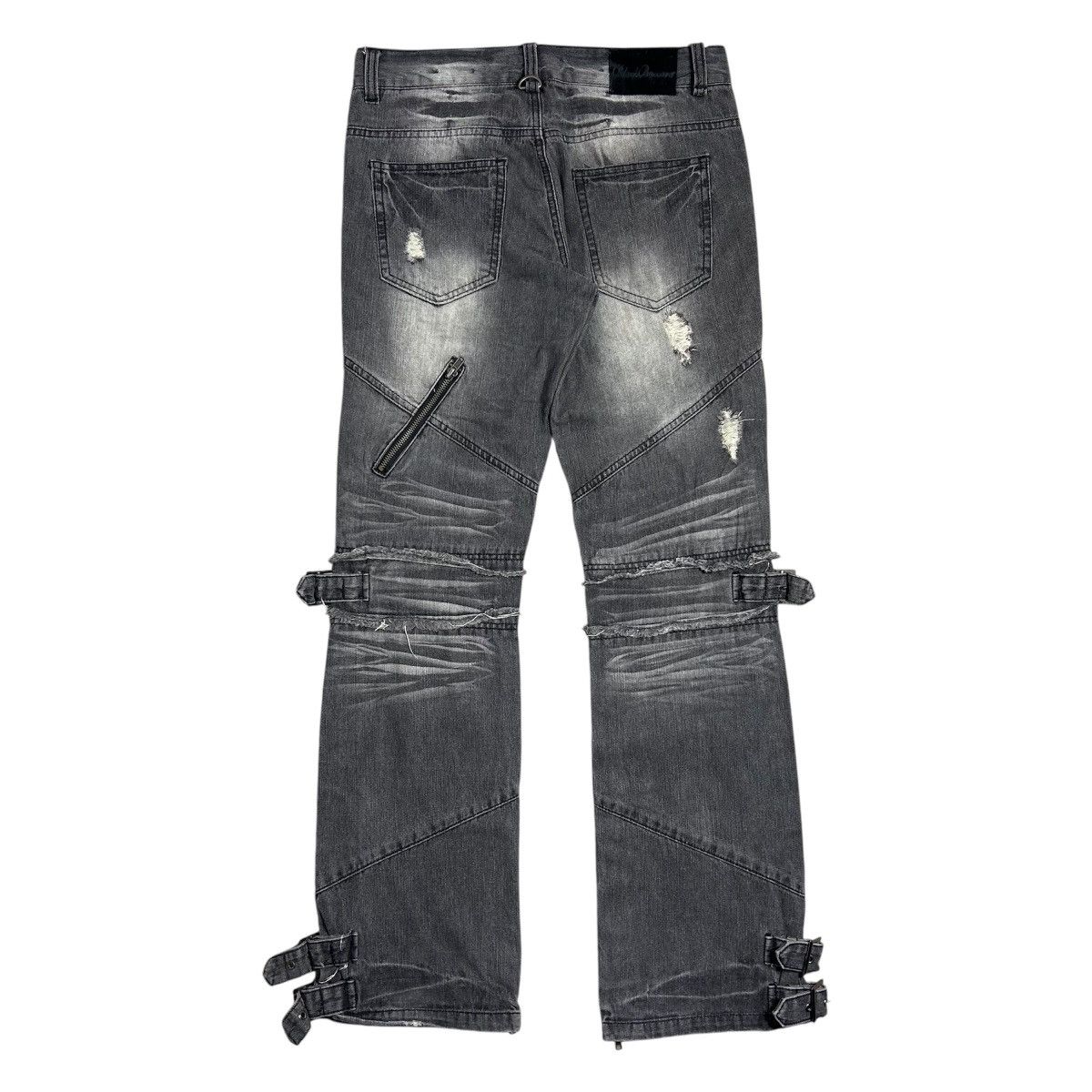 BUFFALO BOBS Black Baccara Multizipper Distressed Bondage Flare Jeans Size US 30 / EU 46 - 12 Thumbnail