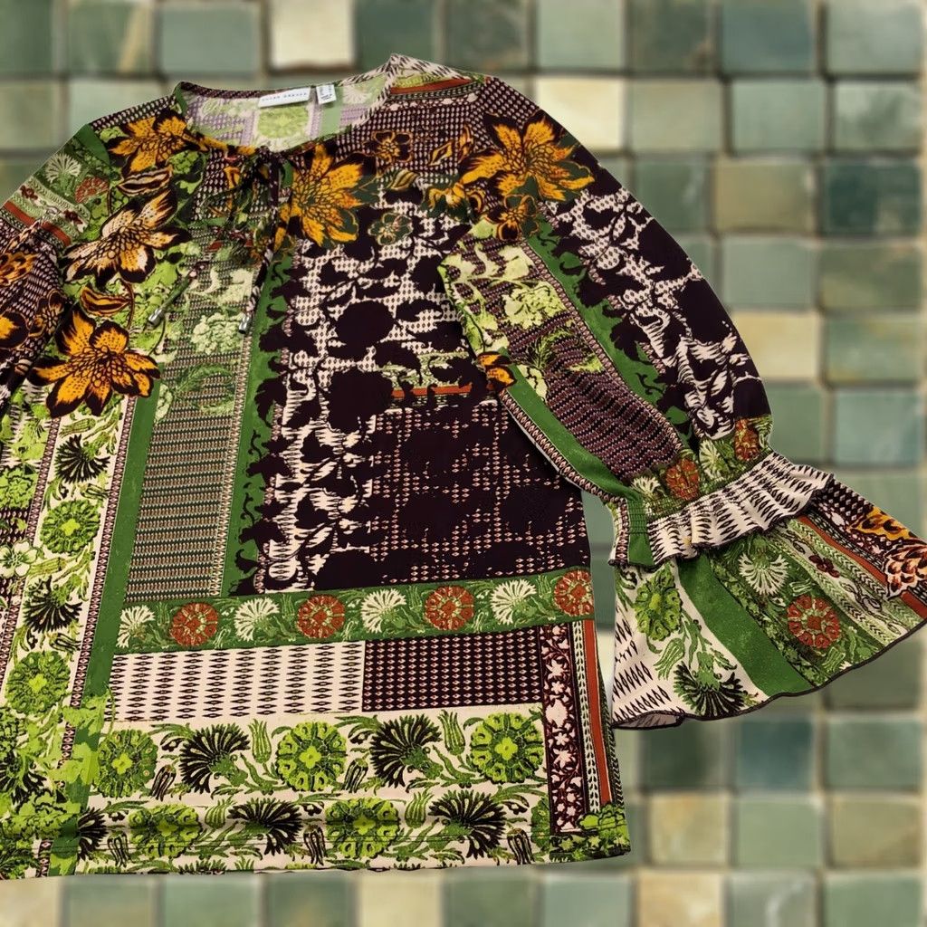 Vintage Susan Graver Blouse Long Sleeve Pullover Top All Over Print Brown Womens M Size M / US 6-8 / IT 42-44 - 1 Thumbnail